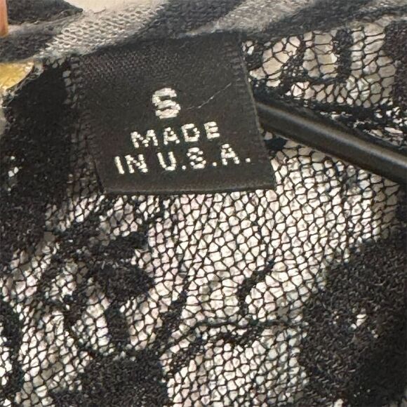 Charlotte Russe Lace Back Striped Tee S Grunge Y2K USA Made Black Gray Mesh - Picture 4 of 6